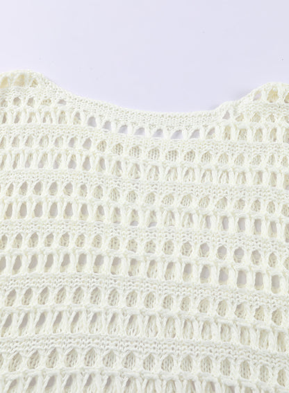 Ocevara Ocevara - White Mesh Knitted Long Sleeve Hollow Sun-proof Round Neck Cover Up - image 7