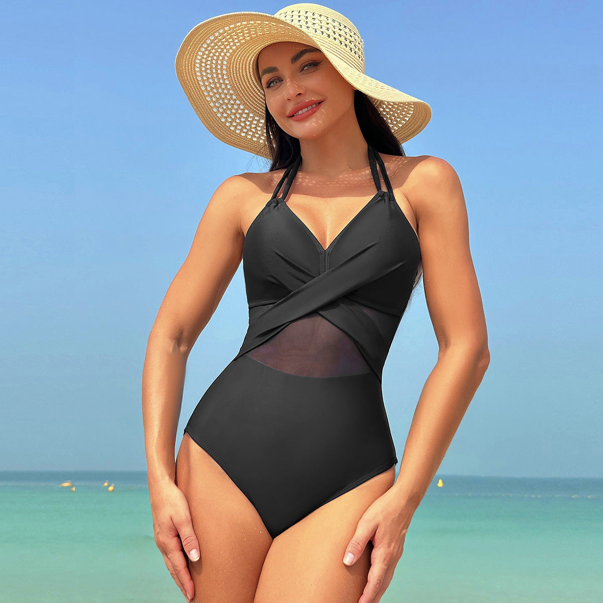 Ocevara Ocevara - Women's One Piece Swimsuits Mesh Tummy Control High Waisted Bathing Suit Wrap Tie - image 1