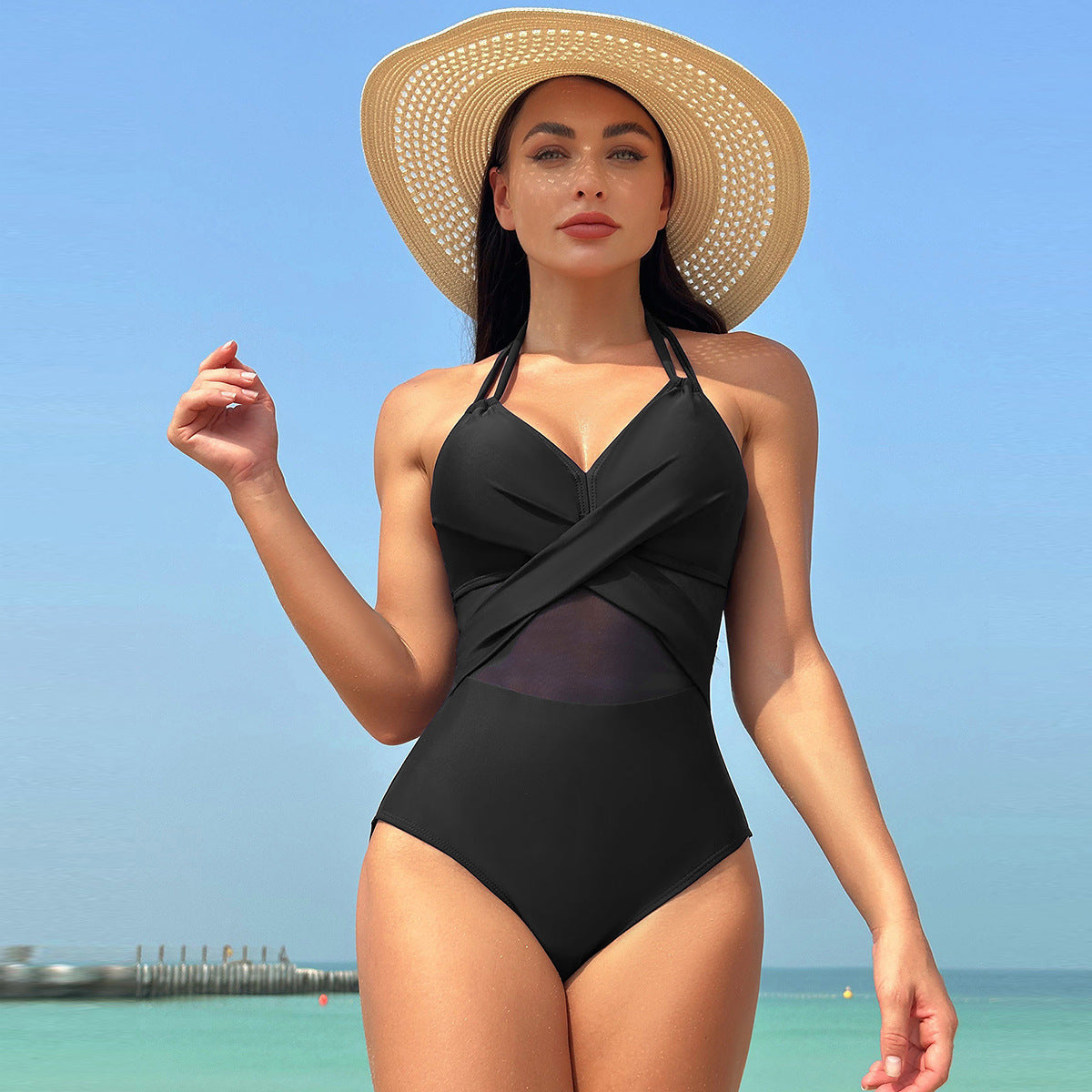 Ocevara Ocevara - Women's One Piece Swimsuits Mesh Tummy Control High Waisted Bathing Suit Wrap Tie - image 3