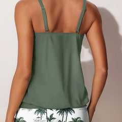 Olive Palm Print Blouson Tankini and Swim Shorts Set