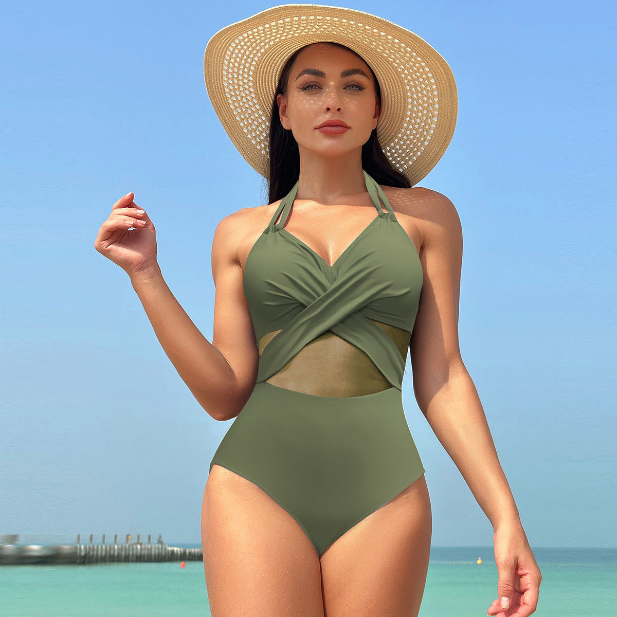 Ocevara Ocevara - Women's One Piece Swimsuits Mesh Tummy Control High Waisted Bathing Suit Wrap Tie - image 9