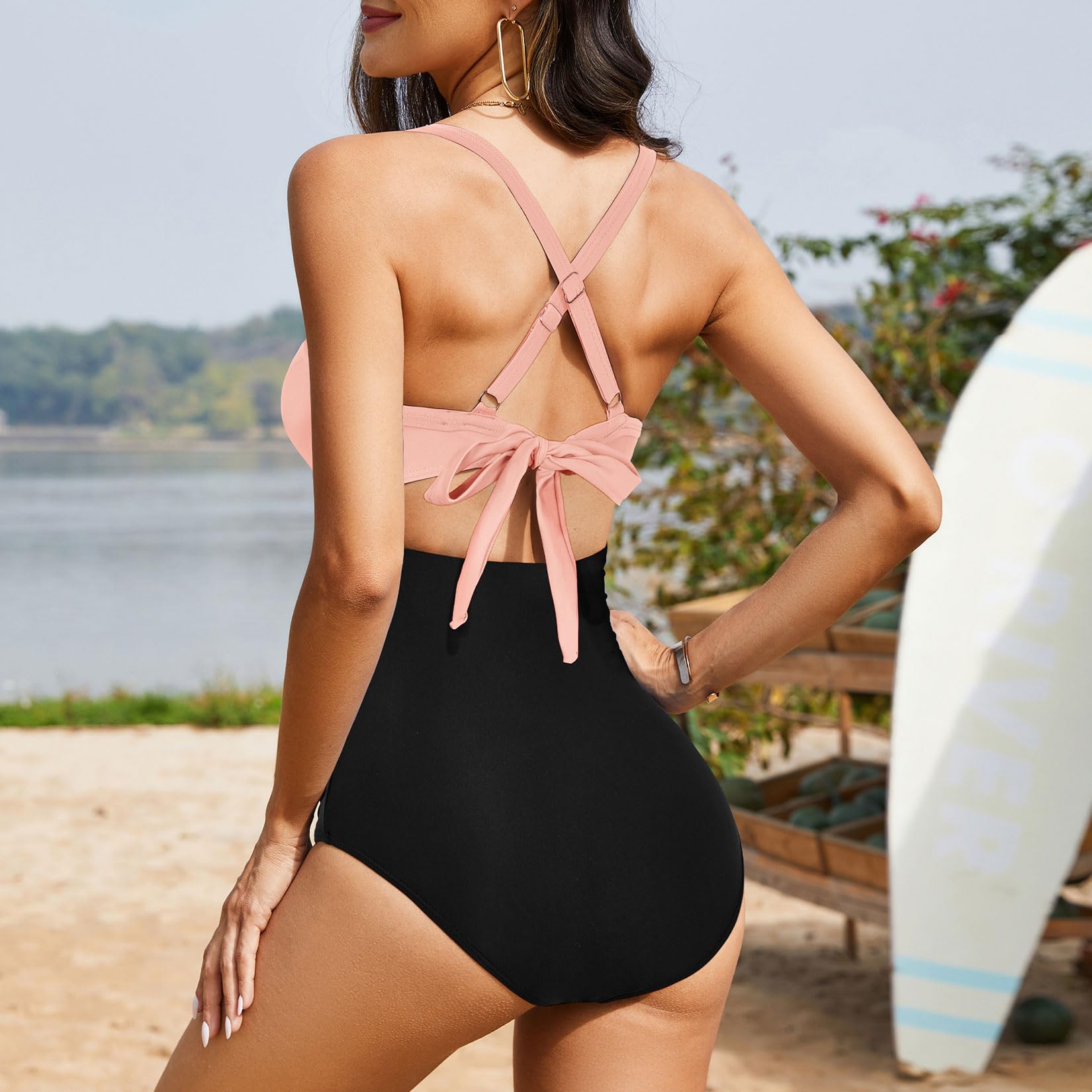Ocevara Ocevara - Women's One Piece Swimsuits Tummy Control Cutout High Waisted Bathing Suit Wrap Tie - image 33