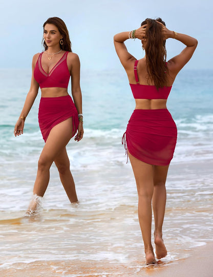 Ocevara Ocevara - Women's Swim Skirt High Waisted Bikini Sets Tummy Control Swimsuits Mesh Sarong - image 41