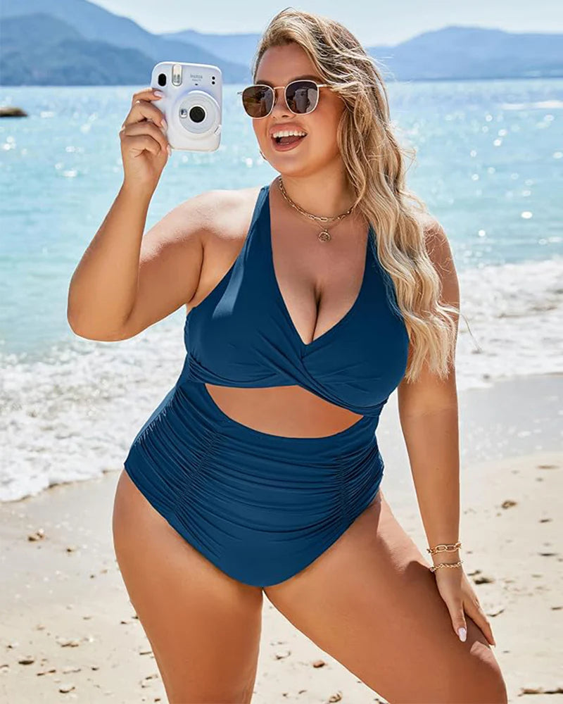 Ocevara Ocevara - Women's One Piece Swimsuits Push Up Tummy Control Bathing Suits V Neck Cutout Modest - image 22