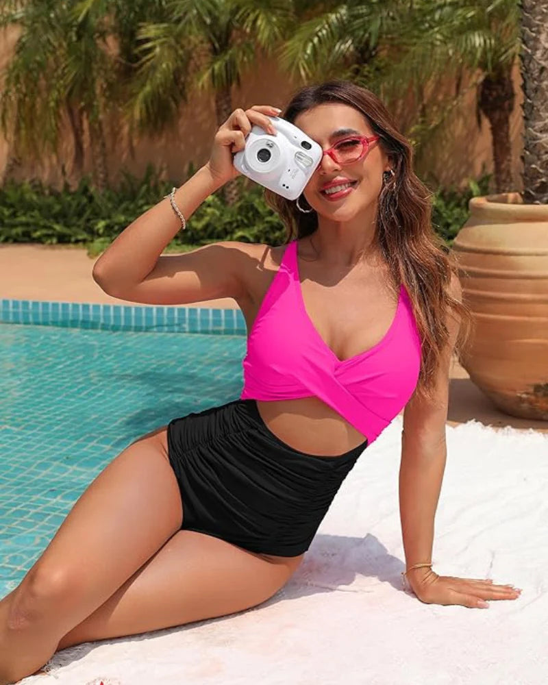 Ocevara Ocevara - Women's One Piece Swimsuits Push Up Tummy Control Bathing Suits V Neck Cutout Modest - image 27