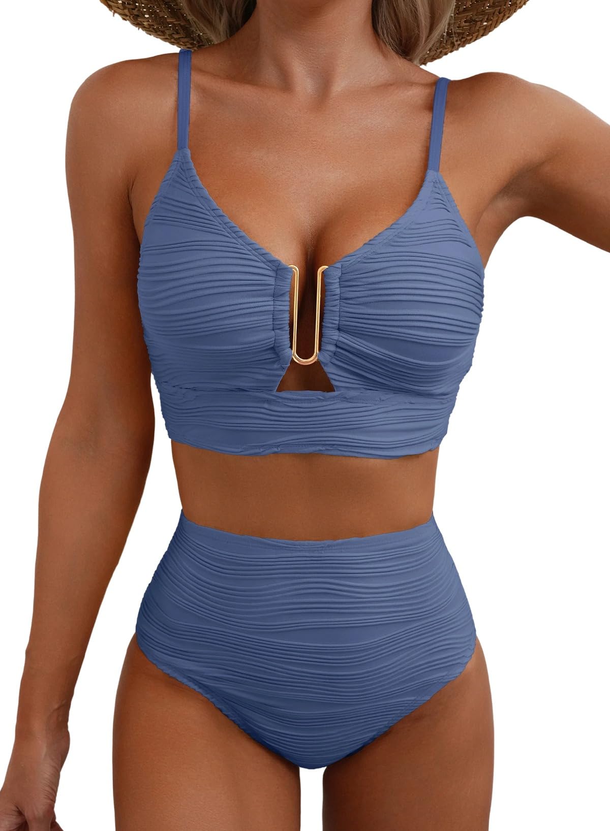 Ocevara Ocevara High-Waisted Tummy Control Bikini Set Textured U-Wire Cutout Swimwear - image 54