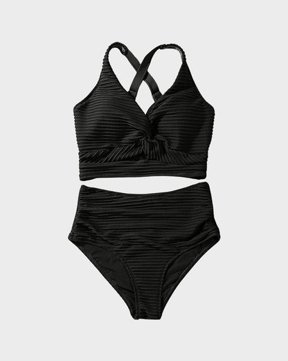 Ocevara Ocevara - Textured Knot-Front High-Waisted Bikini Set - image 23