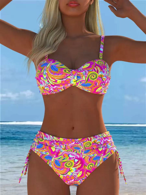 Ruched Underwire High-Waist Bikini Set