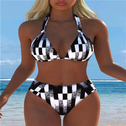 Printed Halter High-Waist Bikini Set - color-09