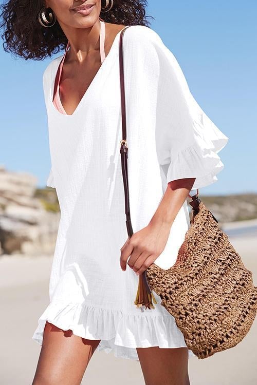 Ocevara Ocevara - V Neck Solid Color Cover Up - image 1