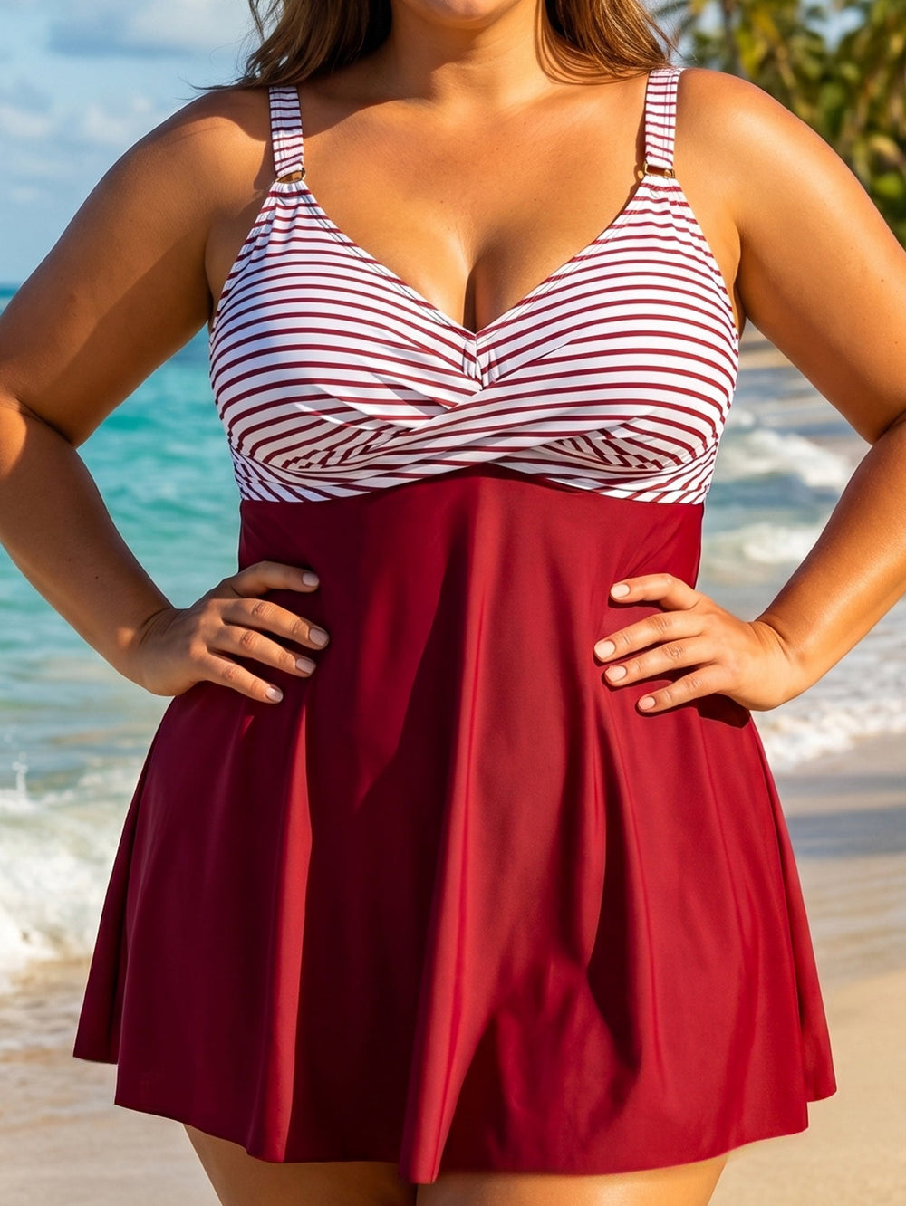 Striped Bust Plus Size Swimdress