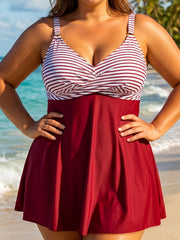Striped Bust Plus Size Swimdress