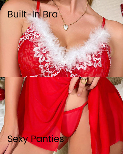 Ocevara Christmas Mesh Lace Trim Sexy Nightgown - image 6