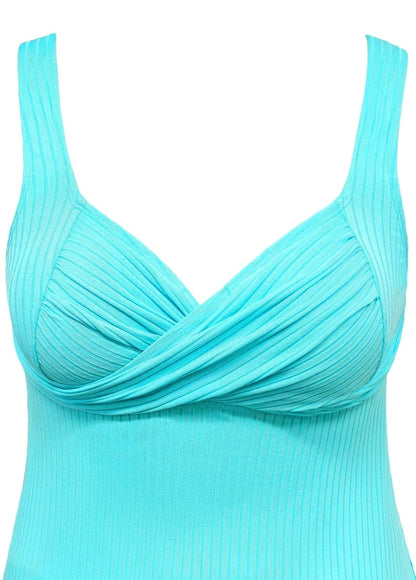 Ocevara Mid Waisted Leaf Print Cyan Tankini Set - image 5