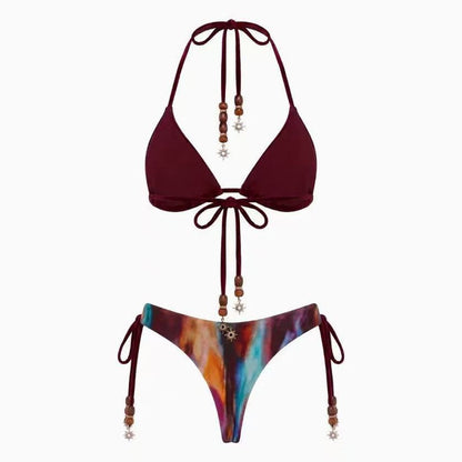 Beaded Tie-Dye Triangle Bikini Set - main-02