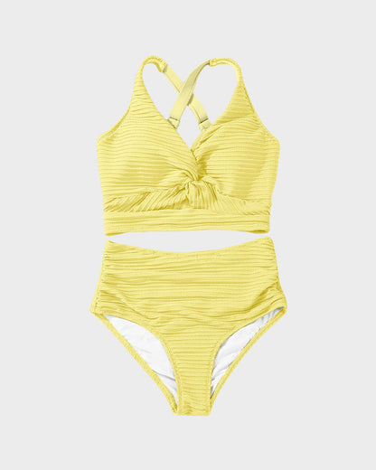 Ocevara Ocevara - Textured Knot-Front High-Waisted Bikini Set - image 26